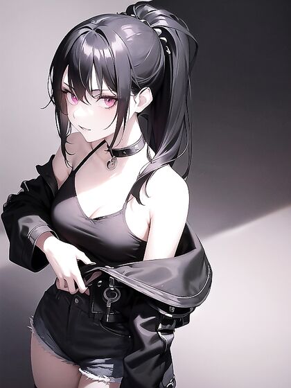 Black-Haired Beauty with Pink Eyes Seduces in Long Sleeves HentaiErotica