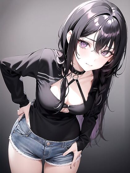 Slender Black-Haired Beauty with Massive Breasts in Seductive Hentai AI Image
