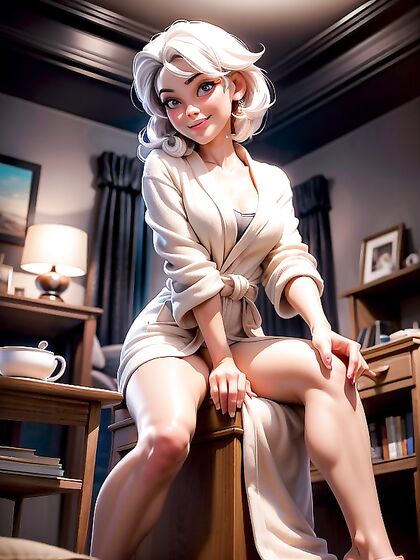 Sitting Down with Spread Legs in the Living Room at Night for hentai Pleasure