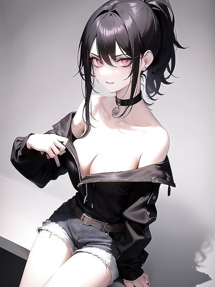Skinny Girl 18+ Shows Off Her Curves in Tight Jean Shorts Hentai AI Image