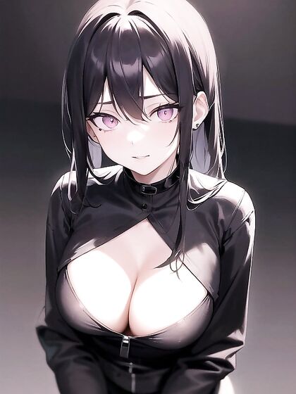 Goth Girl 18+ with Black Choker and Messy Emo Hair Rides Her Ponytail in Seductive Hentai AI Image