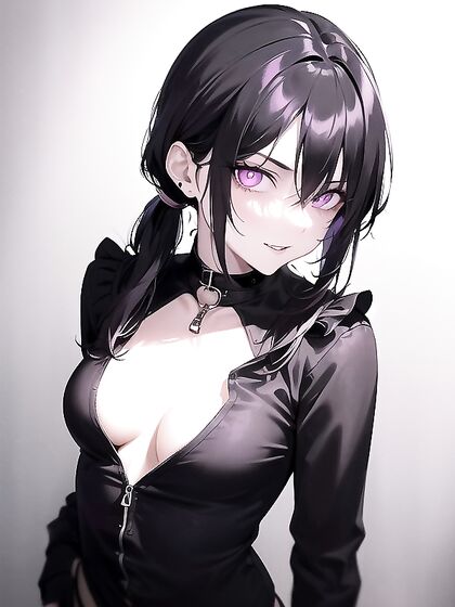 Skinny Girl 18+ Shows Off Her Cleavage in Steamy Nighttime Hentai AI Image