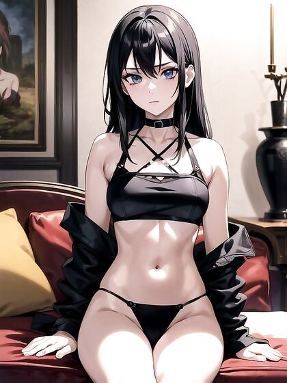 Dressed in Black Thong, Seductive Sit Down Image in Hentai AI Porn