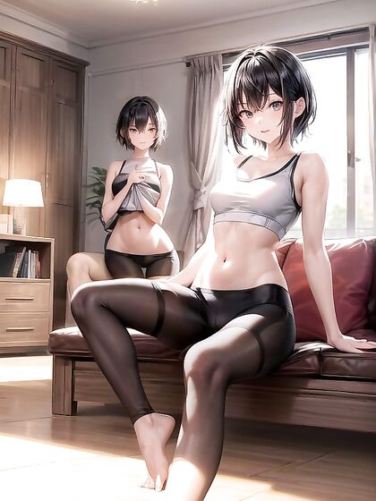 Cute Girl 18+ with Bare Feet and Very Short Hair in Seductive Hentai AI Image