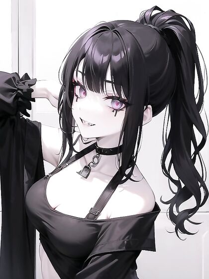Goth Chick with Black Choker and Messy Emo Hair Teases in hentai Erotic Fun