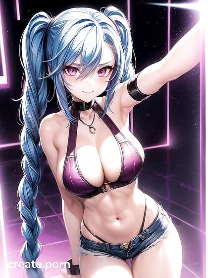 Long Braided Pigtails and Rounded Ass in Seductive Red-Eyed Hentai AI Image
