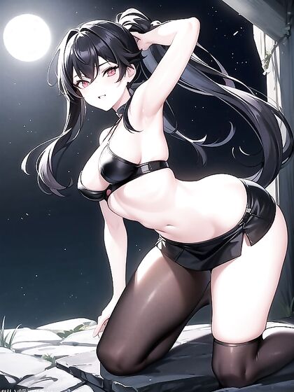 Crazy Horny Goth Girl 18+ with Black Choker and Messy EmoHair in Ponytails Seduces in Hentai AI Image