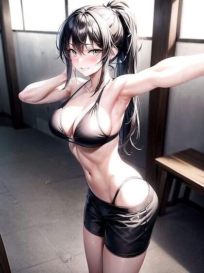 Green-Eyed Beauty in Bikini Stares Intensely at You in This Seductive Hentai AI Image