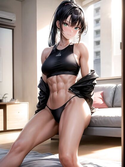 Muscular Stud Seduces in Crop Top During Living Room Hentai AI Image