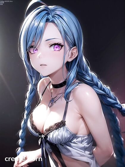 Jinx from League of Legends Seduced in a Sultry Bra and Choker Hentai AI Image