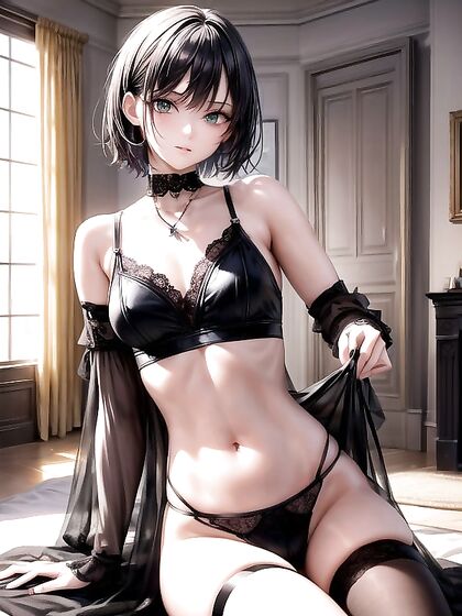 Sitting Down and Staring at You While Playing on Her Phone in Steamy Hentai AI Image