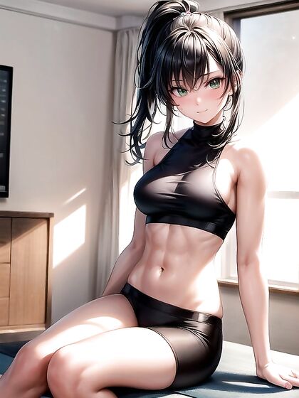 Bare-Footed Muscular Chick with Black Hair in Steamy Hentai AI Image