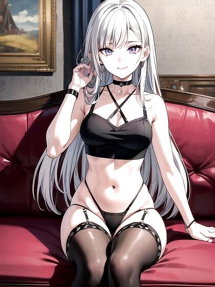 Seductive Babe in Black Crop Top and Choker Nails It in Hentai AI Image