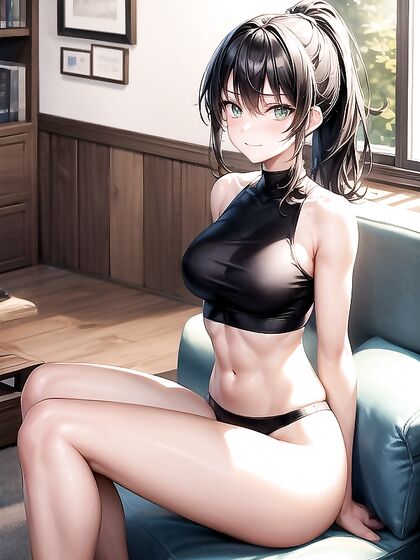 Mischievously Smiling and Blushing in Ultra-Detailed Thong Hentai AI Image