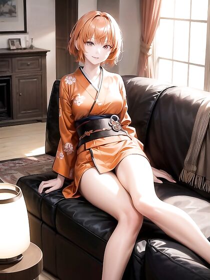 Happy Short-Haired Beauty Lays Down for Steamy Hentai AI Image