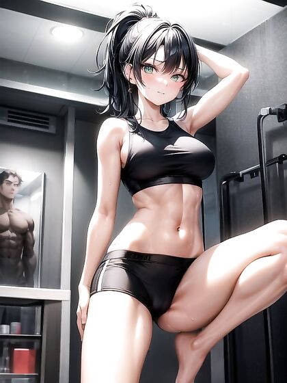 Sweaty Green-Eyed Beauty with Raven hair in Steamy Hentai AI Image