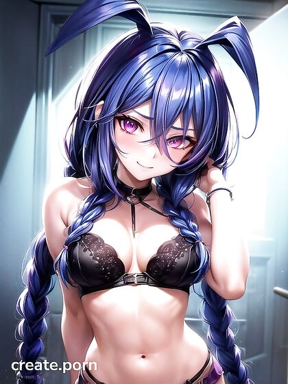 Mischievously Smiling and Blushing While Playing With Her Bra in Hentai AI Porn