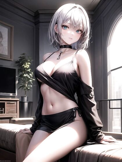Ultra-Detailed Bare-Footed Action with Choker in Seductive Hentai AI Image