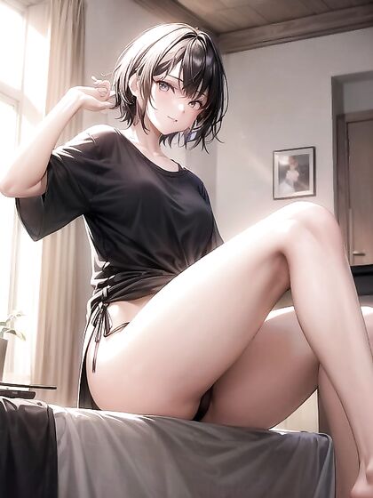 Cute Girl 18+ Shows Off Thong and Bare Feet in Seductive Hentai AI Image