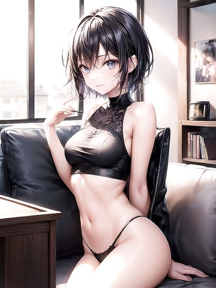 Cute Girl 18+ in Crop Top and Thong Dives into Seductive Hentai AI Image