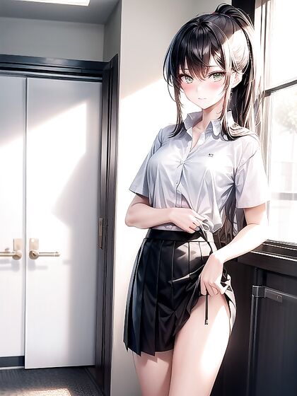 Blushingly Mischievous Green-Eyed Beauty With a Ponytail Enjoying Naughty Hentai Pleasures