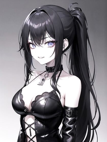 Goth Chick with Black Choker and Messy Emo Hair Teases in hentai Hentai AI Image