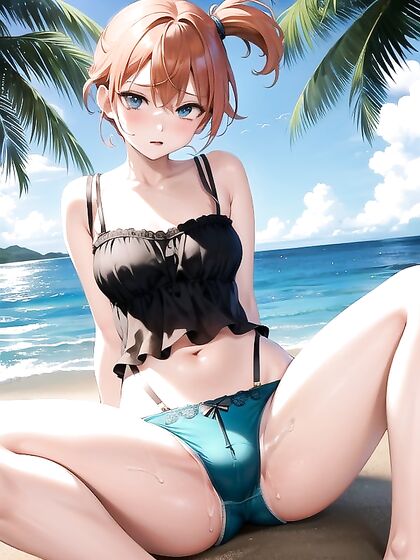 Spreading Her Legs Wide for a Juicy Bra-Covered Cumshot in Horny Hentai AI Image