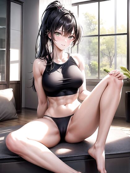 Green-Eyed Beauty Enjoys Intense Hentai AI Image in the Living Room