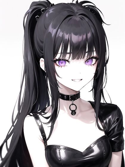 Goth Chick with Black Choker and Messy Emo Hairstyle Seduces in Wild Hentai AI Image