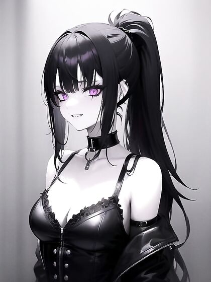 Goth Babe with Black Choker and Messy Emo Hair Seduces in Wild Hentai AI Image