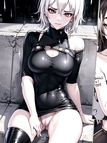 White-Haired Beauty Caught in the Rain for Steamy Manga-Inspired Hentai AI Image