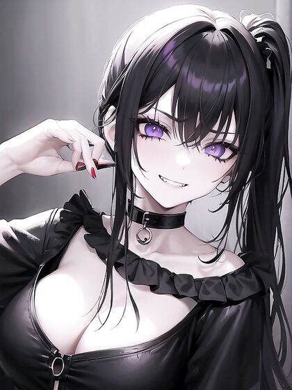 Goth Goddess with Black Choker and Messy Emo Hair Teasing in hentaiErotic Bliss