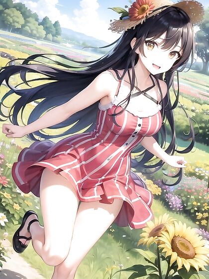 Surrounded by Colorful Wildflowers in an Open Green Field Hentai Adventure