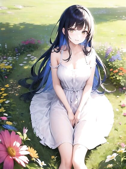 Bright-Eyed Beauty in Modest Summer Dress Dazzles in Vibrant Hentai AI Image