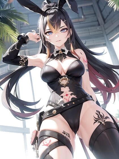 Tattooed Bunny Girl 18+ Spreads Her Legs for Steamy Hentai AI Image
