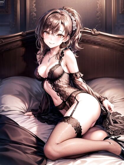Lace Gloved Beauty With Earrings Seductively Stares at You in Hentai AI Image
