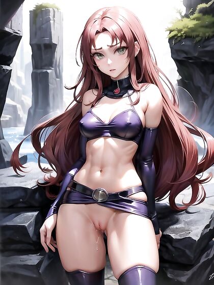 Skinny Starfire from Justice League Reveals Her Pussy in Steaming Hentai AI Image