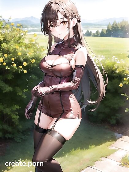 Big-Hipped Beauty in Brown Shorts and Red Ribbon for Steamy Hentai Pleasure