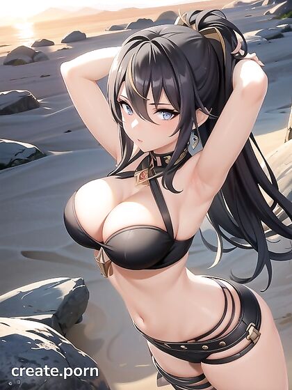 Dehya from Genshin Impact Seduces at Sunset in the Desert sands
