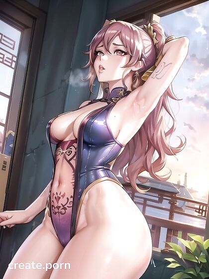 Busty Purple-Haired Babe Shows Off Her Tattoos in Steamy Hentai AI Image