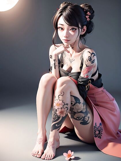Sitting on the Floor - Full Body View of Hand-on-Vagina Clit Stroking Hentai AI Image