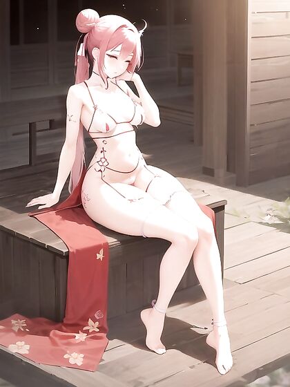 Sitting on the Floor - Thick-Thighed Seduction in Over-the-Shoulder Hentai AI Image