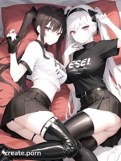 Goth Girl 18+s in Torn Clothes Kissing and Playing on the Bed with Thigh-High Boots and Pigtails