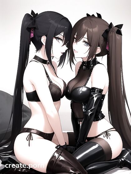 Goth Girl 18+s in Leather Boots Kneel on Bed for Pigtailed Lesbian Passion