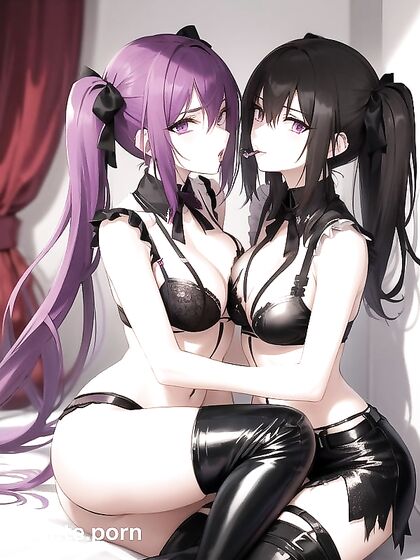 Goth Girl 18+s with Pink and Purple Pigtails Making Out and Kneeling in Leather Boots