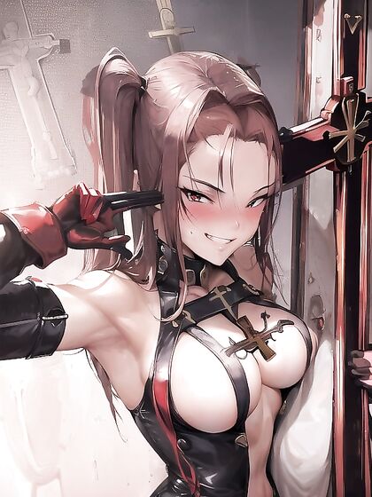 Gloved Hands Pleasure Her in Crucifix Bondage hentai