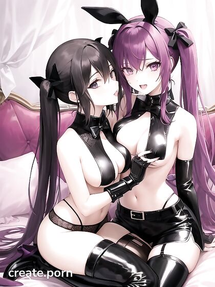 Goth Girl 18+s with Pink and Purple Pigtails Making Out Topless in High Leather Boots on the Bed