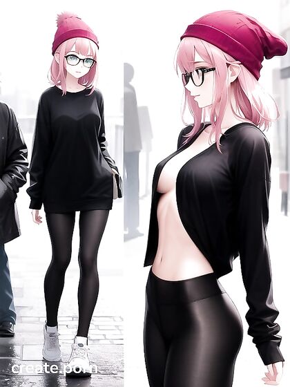 Horny Girl 18+ with Big Circular Glasses in Seductive Hentai AI Image