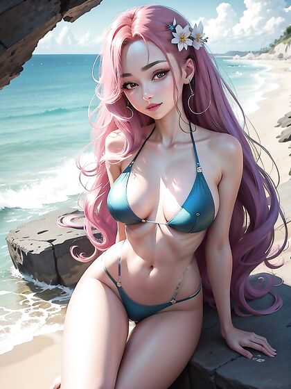 Almond-Eyed Beauty with Small Breasts in Seductive Anime Hentai AI Image