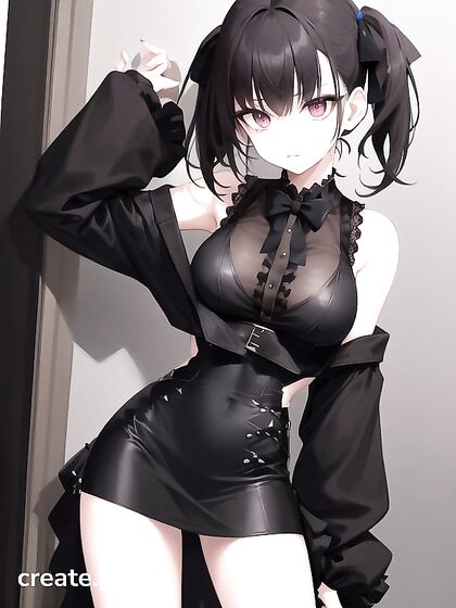 Goth Girl 18+ in Short Dress and Bow-Topped Pigtails Teases in HentaiErotic Image